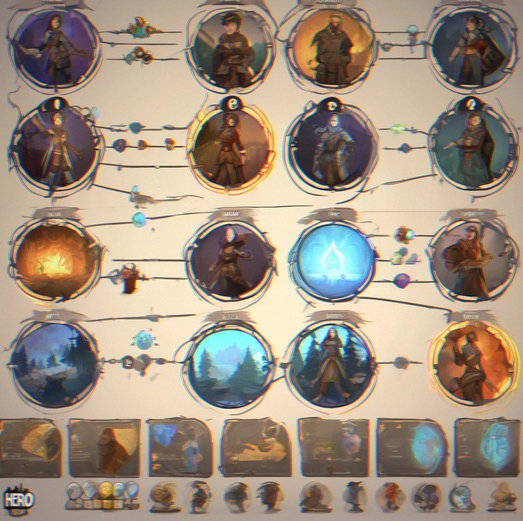 A character creation screen displaying twelve background options in a circular layout, each glowing with a unique color and surrounded by icons indicating unlocked questlines and skill trees