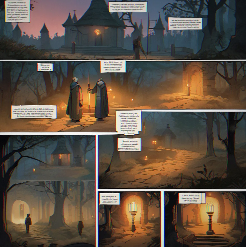 A quest completion screen with four outcome boxes: 'Betrayed the Merchant,' 'Paid the Ransom,' 'Negotiated a Deal,' 'Discovered a Secret.' Each one shows different NPC reactions and what you actually get for it.