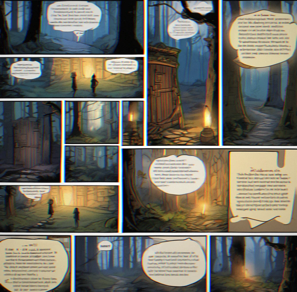 A candlelit study with scattered journals and artifacts, each casting light on a possible character story